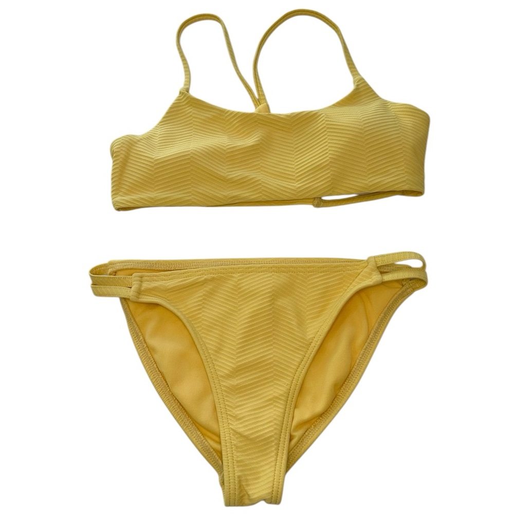 RSQ Bralette Bikini Swimsuit Two Piece Strappy Yellow Herringbone Girls Size 10